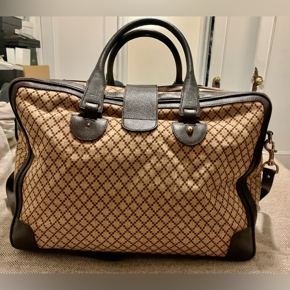 Pre-owned Gucci duffle bag in beige/brown diamanté canvas and brown pigskin trim - Picture 2 of 14